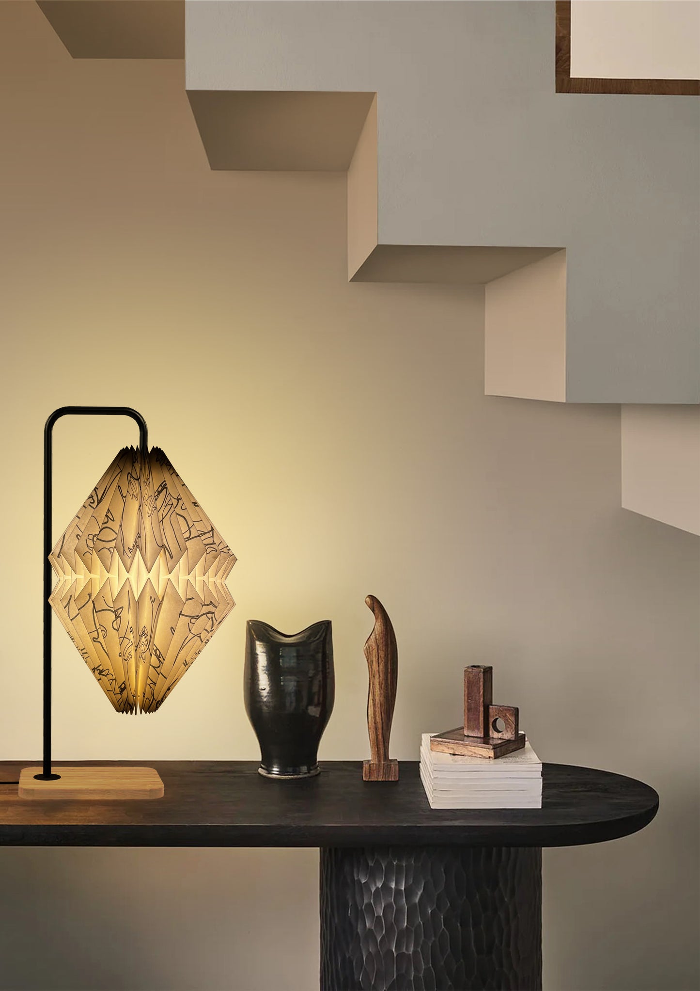 Ink Whisper – Scribble Face Origami Lamp