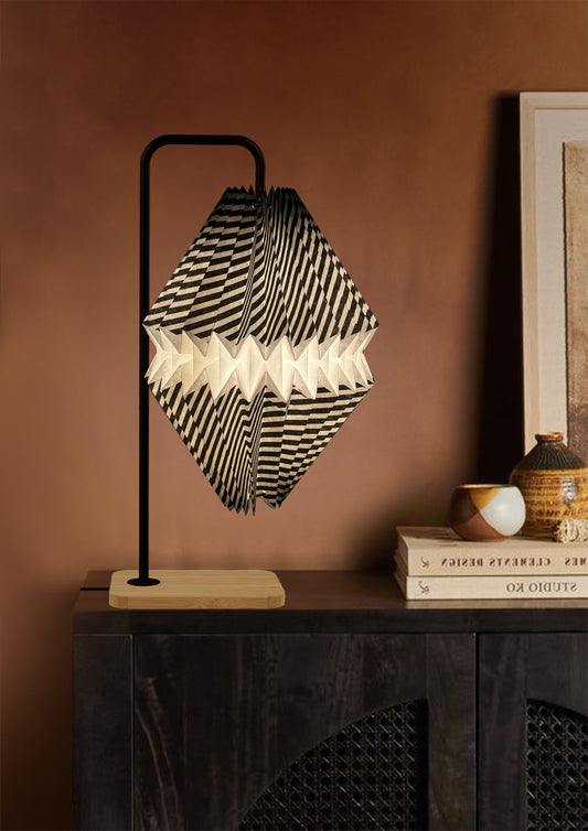 Ivory Pulse – Diagonal Stripe Origami Lamp